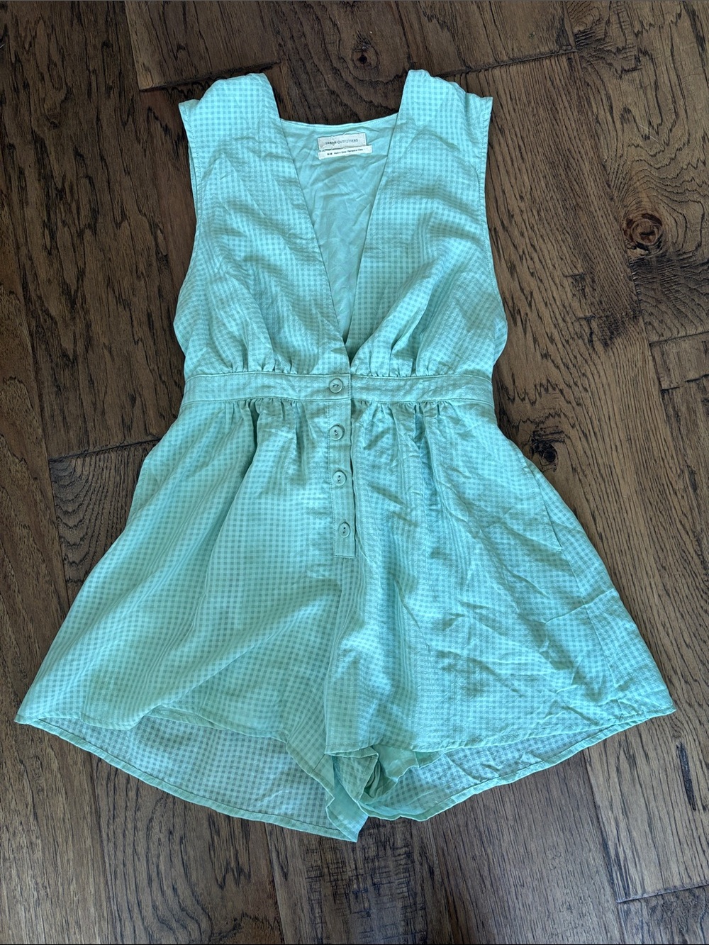 Light Mint Checkered Button-Front Romper
